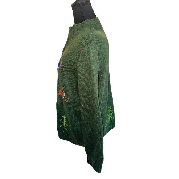 Christopher & Banks Wool Reindeer Zip Christmas Holiday Ugly Sweater XL Green - Picture 4 of 12